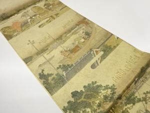 佐賀錦河川に舟・人物模様織出し袋帯